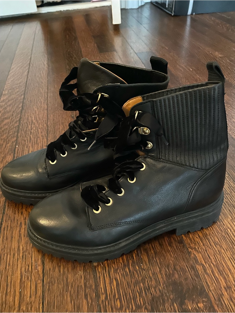 Sezane Leather Lace-Up Ankle Boots